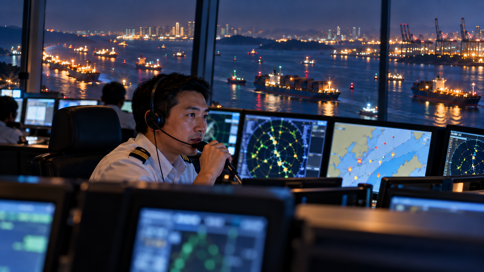 A VTS operator at a radar screen